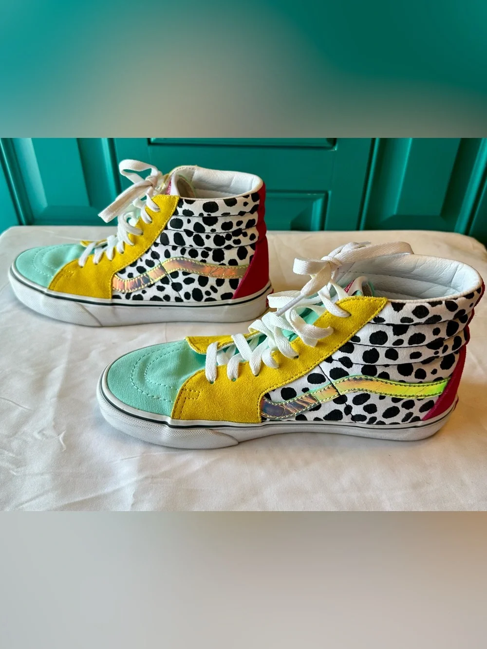 Vans ComfyCush Sk8-Hi Mixed Media Sneakers Dalmatian Colorblock Iridescent 8.5